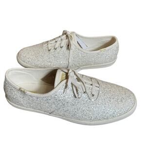 New Keds Sz 8.5 Wide Cream White Celebrations Glitter lace Up Sneakers Bridal